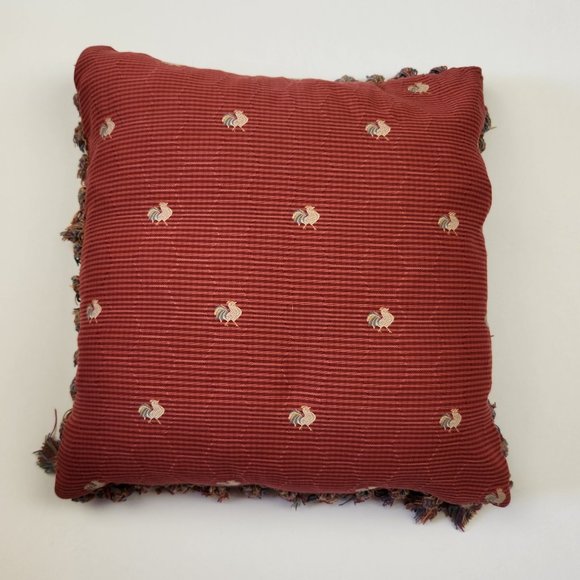 Chicken Embroidered Striped Throw Pillow with Tassels - Picture 1 of 5